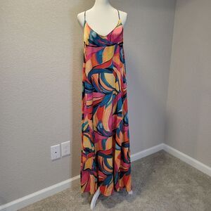 Nicole Miller Satin Abstract Maxi Dress Size S